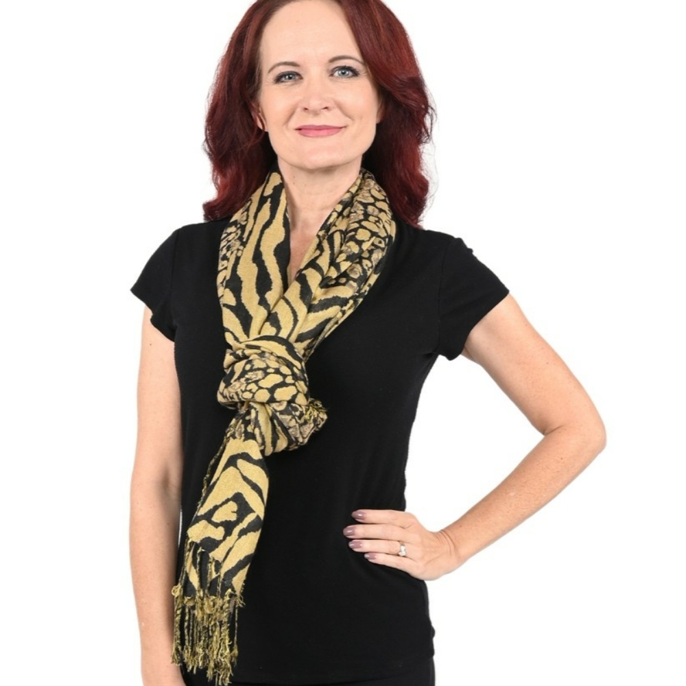 NWT NYC Yellow Abstract Animal Pashmina Shawl/Scarf